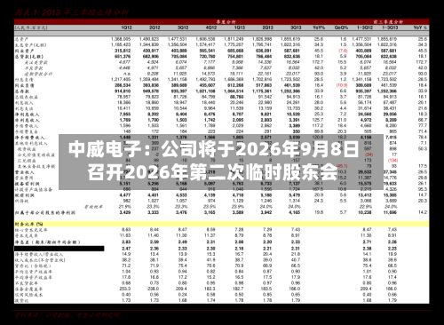 中威电子:公司将于2026年9月8日召开2026年第二次临时股东会-第1张图片