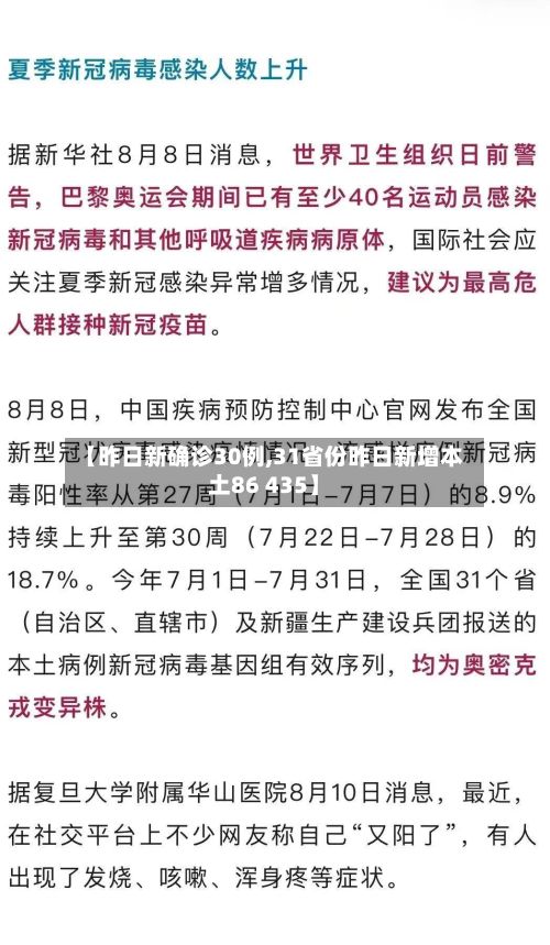 【昨日新确诊30例,31省份昨日新增本土86 435】