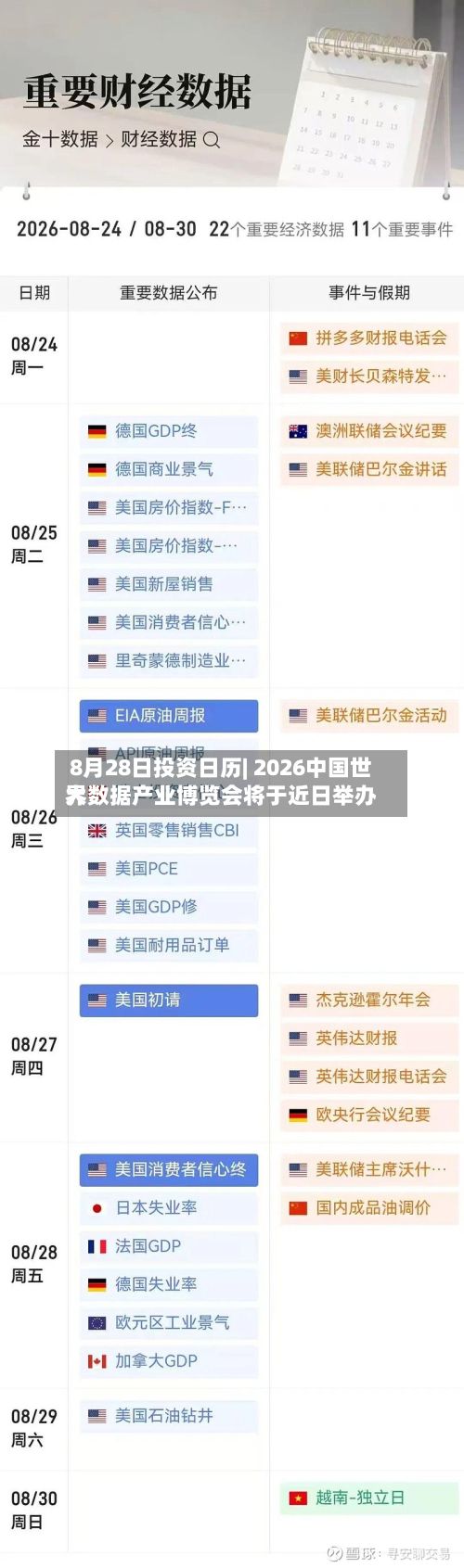 8月28日投资日历| 2026中国世界大数据产业博览会将于近日举办-第1张图片